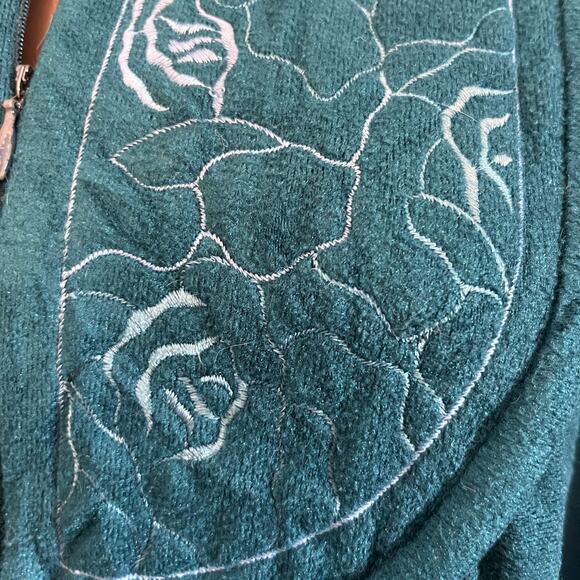 Vandemere Vintage 80’s Fleece Half-Zip Bath Robe Nightgown Embroidered Aqua M-L - Picture 3 of 5